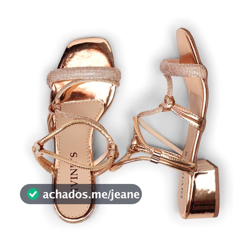 Sandália Feminina Salto Bloco com Strass