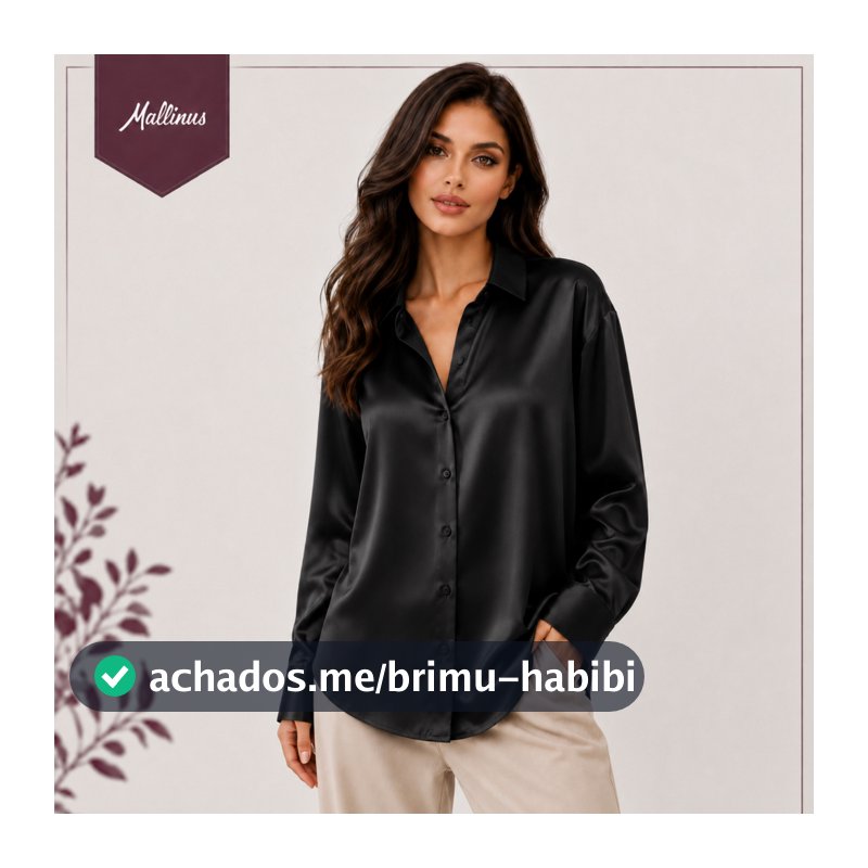 Camisa Social Feminina Cetim Manga Longa Lisa Elegante Festa Trabalho P ao GG