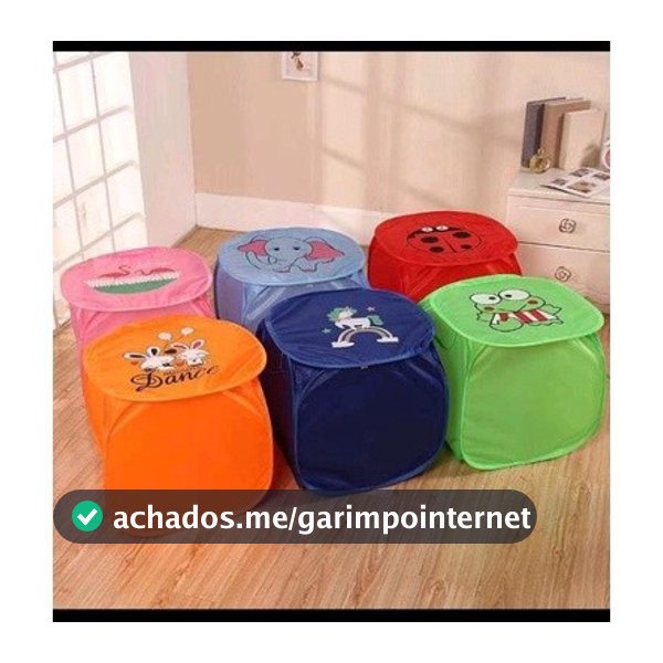 Cesto Grande Com Tampa Organizador de Brinquedo Roupas Sujas Multiuso Dobrável  Bichinhos Infantil