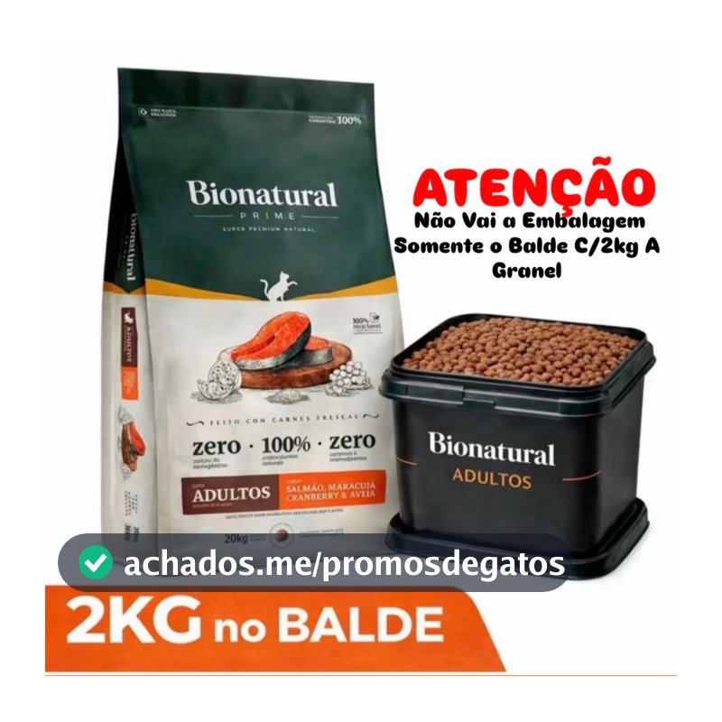 Ração Super Premium Bionatural Prime para Gatos Adultos sabor Salmão 2KG No Balde
