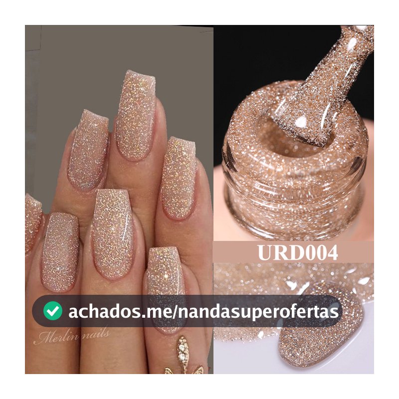 UR SUGAR 15ml Champanhe Ouro Tira Reflexiva Glitter Gel Unha Polonês Verniz Semi Permanente Embeber Fora UV Para Manicu