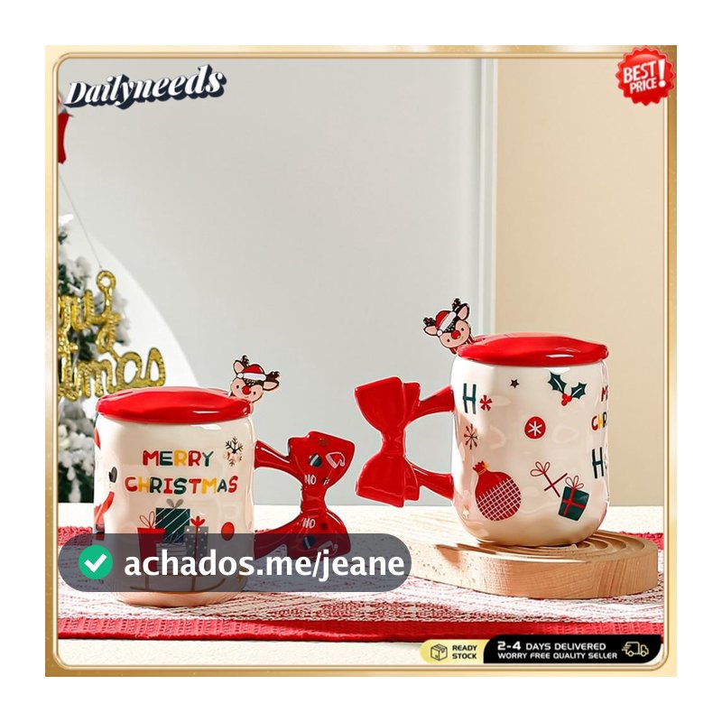 Caneca De Porcelana Com Tema De Natal , Alça De Arco 3D , Capa Incluída , Decoração De Mesa De Férias E Presente