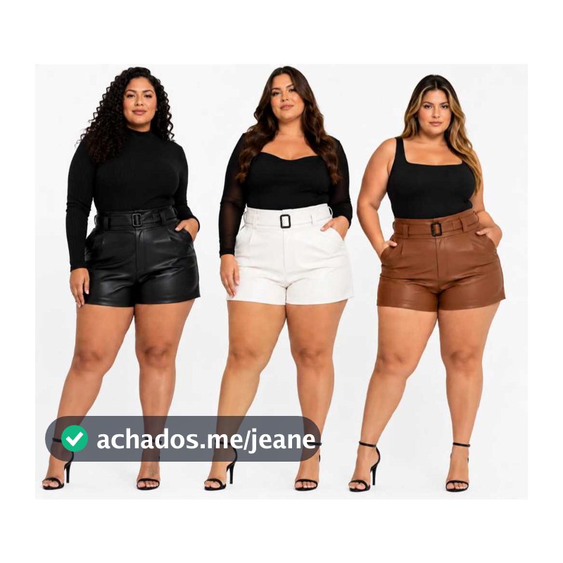 Short Feminino Plus Size  P ao G2 com Cinto Courino Cirrê Short Cintura Alta - PROMOÇÃO