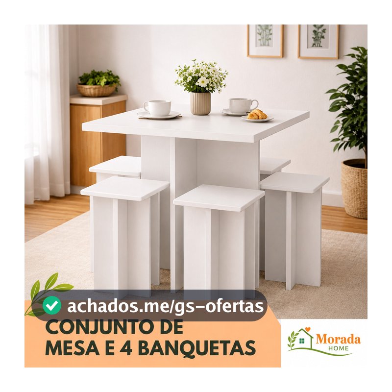 Mesa de Jantar Compacta com 4 Bancos para Cozinha, Kitnet e Espaços Pequenos