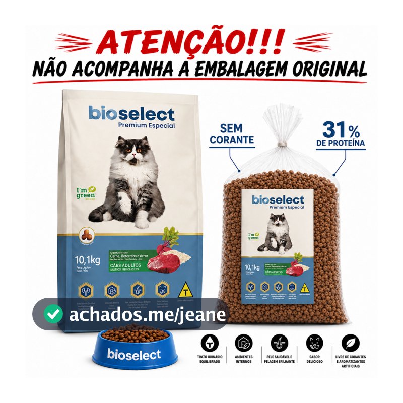 Ração Bioselect Premium Especial Gatos Adultos e Variação Castrado e filhote –Carne, Beterraba e Arroz a Granel