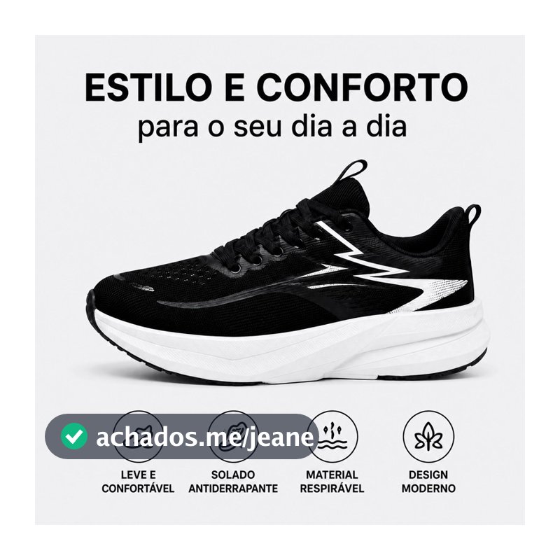 Tênis Esportivo Sports Running Confort Preto e Branco – Leve, Macio e Casual
