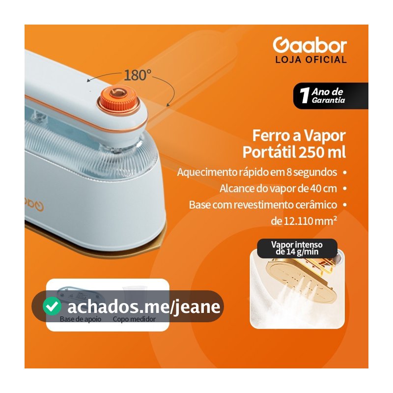 Gaabor Ferro a Vapor 1200W Para Viagem Portátil Compacto Elimina Rugas HM-M03A