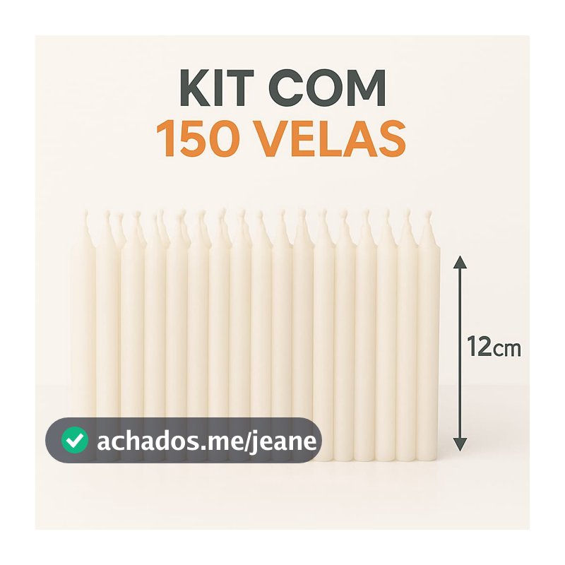 Kit 150 Velas Palito Branca Parafina Pura Queima Prolongada