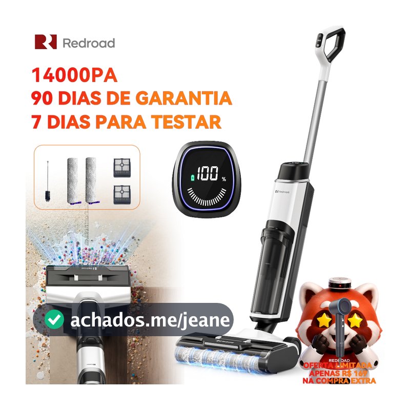 Aspirador Limpador de Piso 3 em 1 aspira lava e limpa Autolimpeza Tanque 910ml Tela LED Bivolt 100-240V Redroad W15
