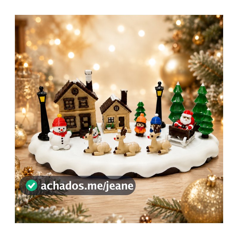 Vila Natalina Cenário de Natal Decoração Trenó Papai Noel Renas Decoração de Natal