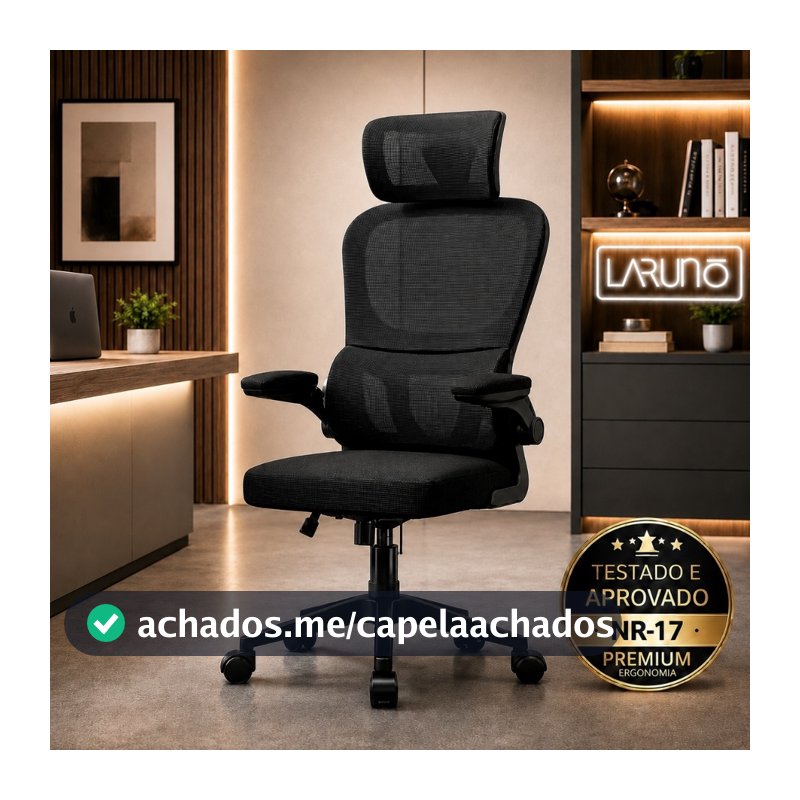 Cadeira de Escritório Ergonômica Giratória Presidente com Apoio Lombar, Braços Ajustáveis e Tecido Mesh- LARUNO