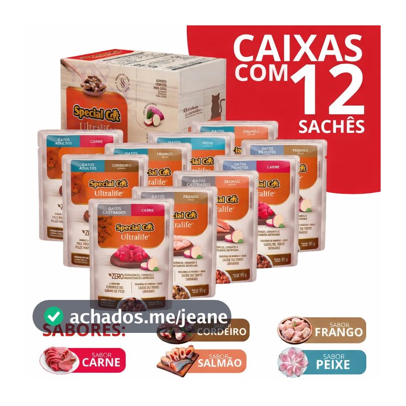Ração Úmida Special Cat Sachê Para Gatos  Caixa com 12 Unidades 85g Cada Varios Sabores