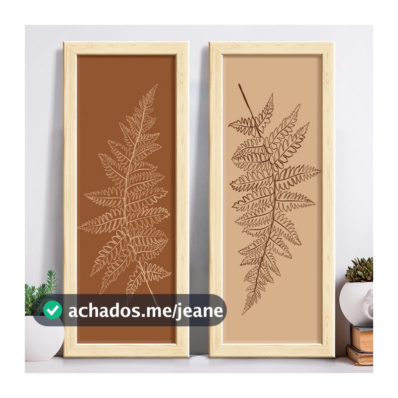 Kit 2 Quadros Decorativos Composição Com Moldura Terracota Folhas Minimalista Banheiro Cozinha Sala