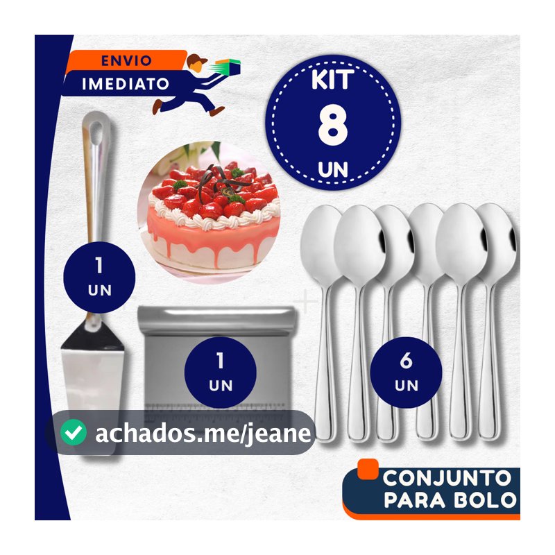 Conjunto 08 Peças Para Bolo Faca Espátula Inox Cabo Tubular Acrílica Colher Sobremesa