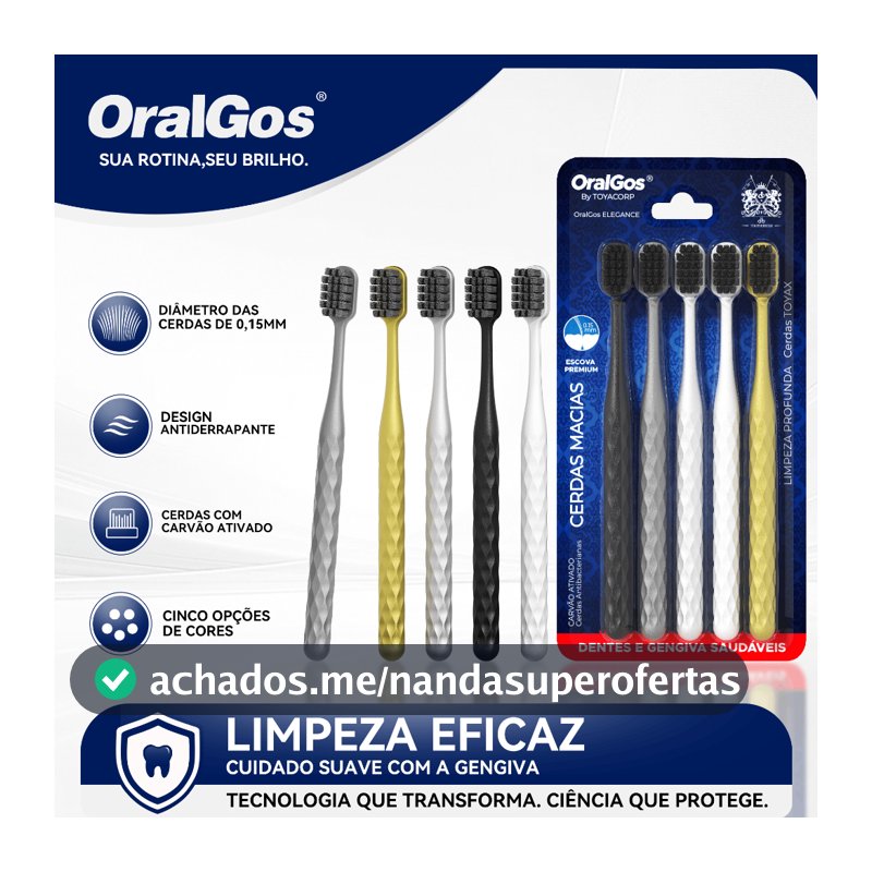 OralGos Escova Premium com Cerdas de Carvão,Cerdas de altadensidade+Pega Antiderrapante