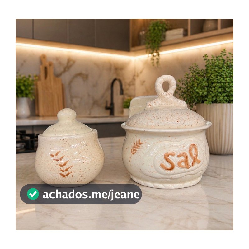 Pote de Sal e Açucareiro Trigo Cerâmica com Tampa Kit Porta Mantimentos Cozinha Decorativo Rústico | Porta Sal e Açúcar
