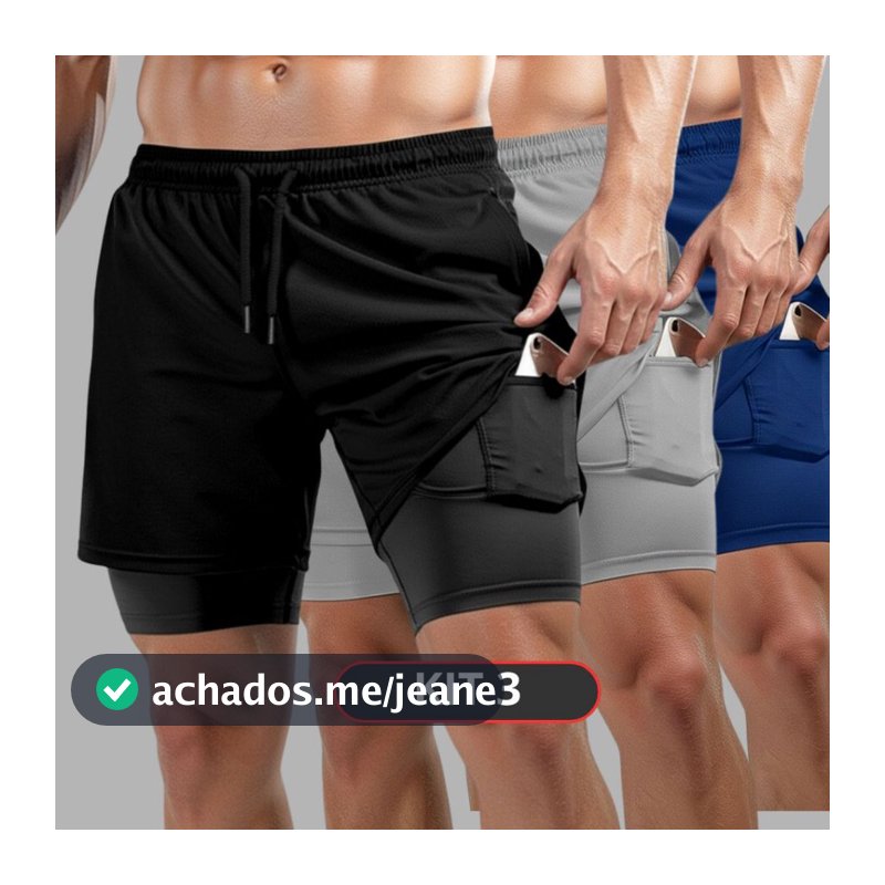 Kit 3 Bermudas 2 em 1 Masculina para Exercícios Físicos