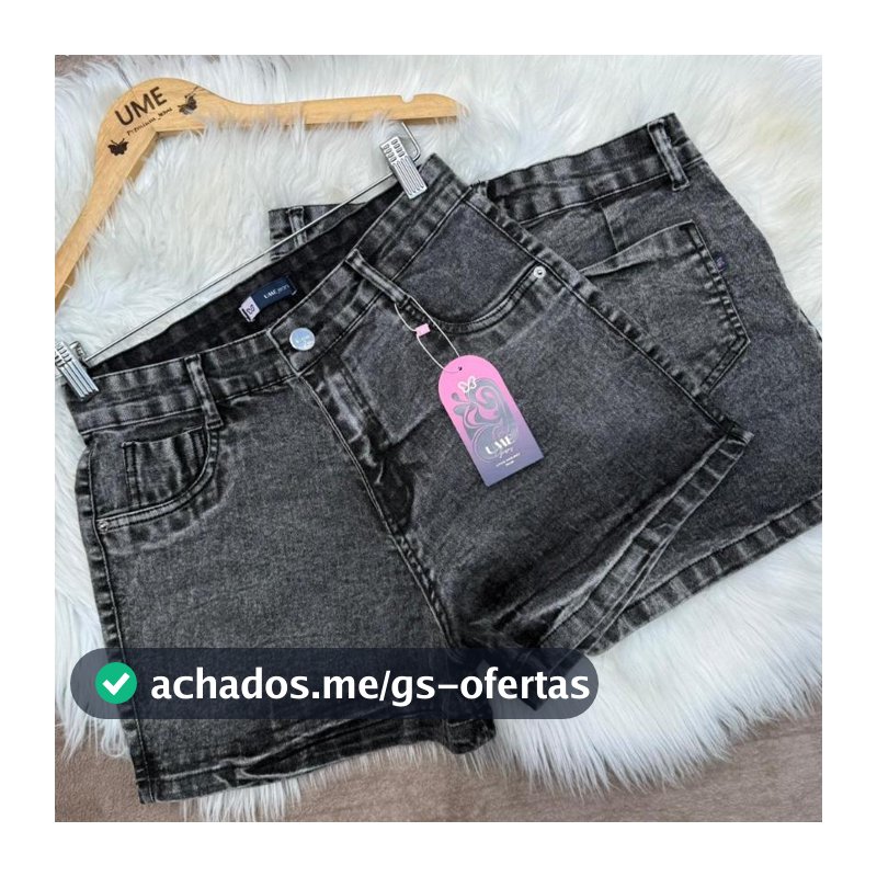 Short Preto Lycra Ume Jeans Marmorizado Manchado Levanta Bumbum com Pinças Short Curto Cintura Alta