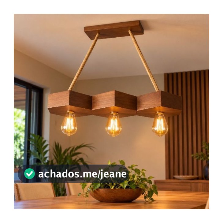 Luminária de madeira rústica moderno, de teto, 48 cm para 3 lâmpadas.