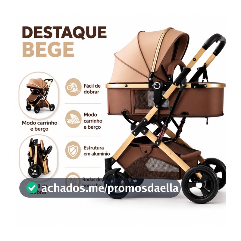 Carrinho de Bebê 2 em 1 Dobrável Reversível com Moisés Capota Ajustável Amortecedor