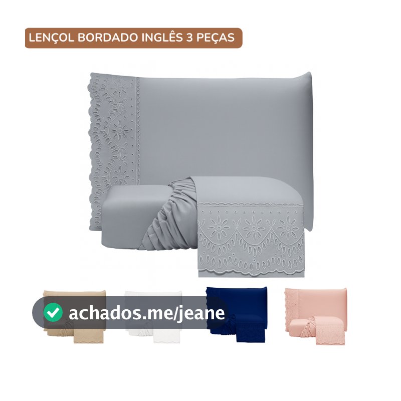 Jogo de Lençol 3 Peças Casal Padrão/Queen Size 400 Fios Com Elástico Extra Macio Lese Bordado Inglês