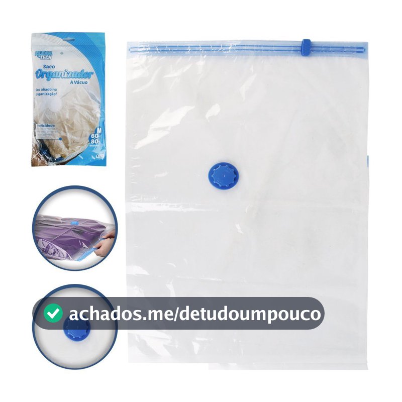 Kit Saco a Vácuo Organizador 50x60cm Guarda Roupas Embalar Edredon Mala Viagem + Bomba