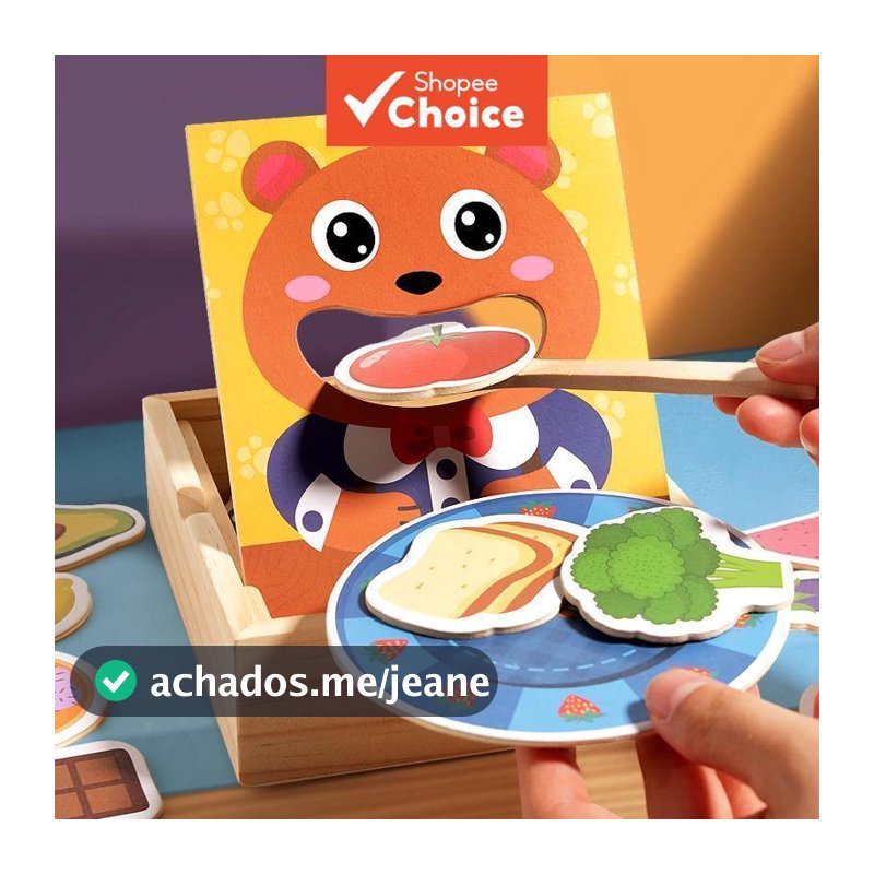 Jogo de Alimentação de Urso de Madeira Montessori ‘Estou com Fome’ | Brinquedo de Habilidade Motora Fina e