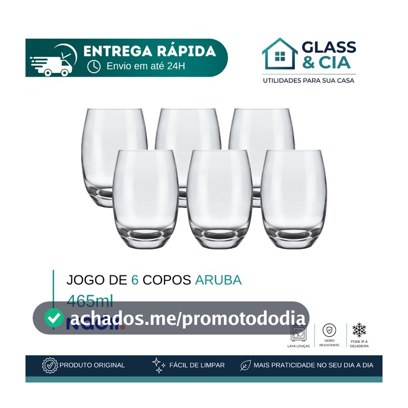 Jogo De Copos De Vidro Com 6 peças 465ml - Aruba Nadir