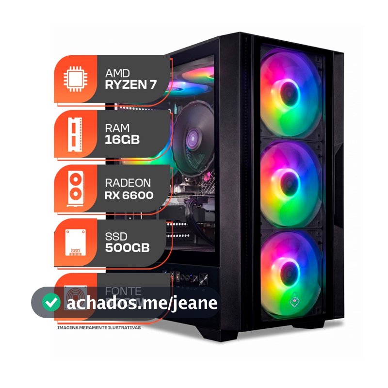 PC Gamer Spectrum, AMD RYZEN 7 5700X, Water Cooler, Radeon RX 6600 8GB, 16GB DDR4, SSD M.2 500GB, Fonte 500W 80 Plus