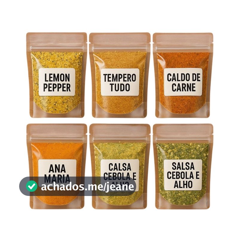 Kit 12 Temperos Naturais 50g Cada Alho Frito Páprica Lemon Pepper Chimichurri Tempero Baiano