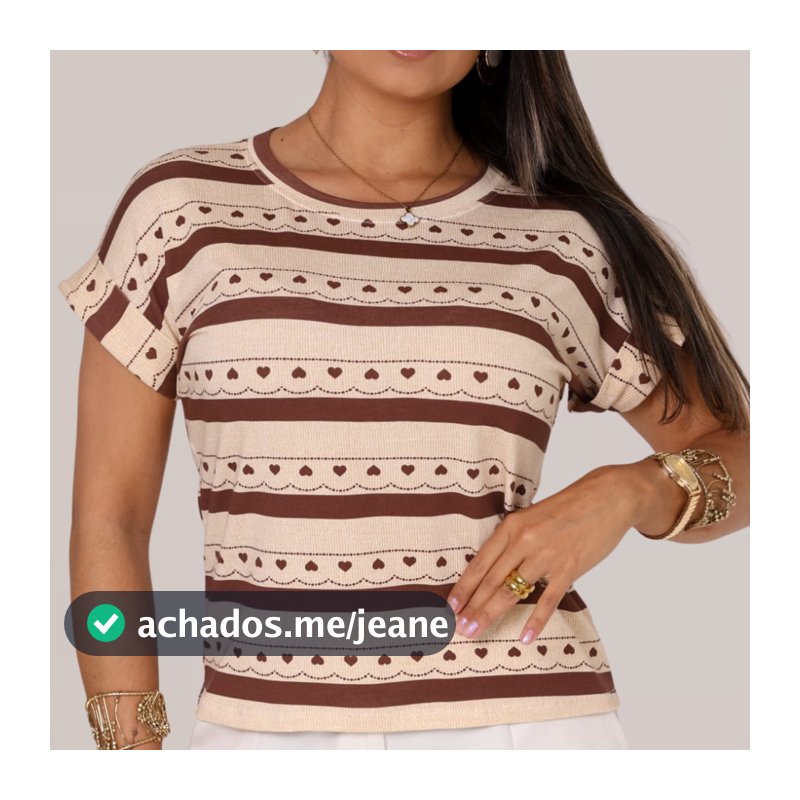 Blusa Feminina Plus Size Viscolycra Manga Dobrada Estampa Coração Listrada Confortável Verão uso Diario Moda Feminina
