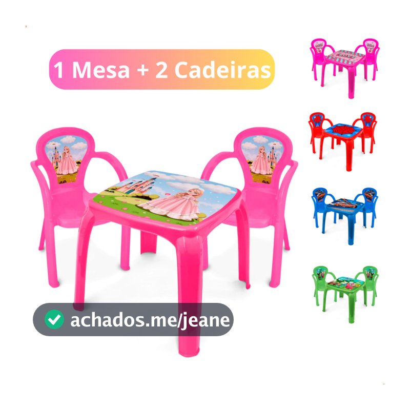 Kit Mesinha Infantil com 2 Cadeiras Menino Menina Estudo Lanchinho Brincadeiras Colorida
