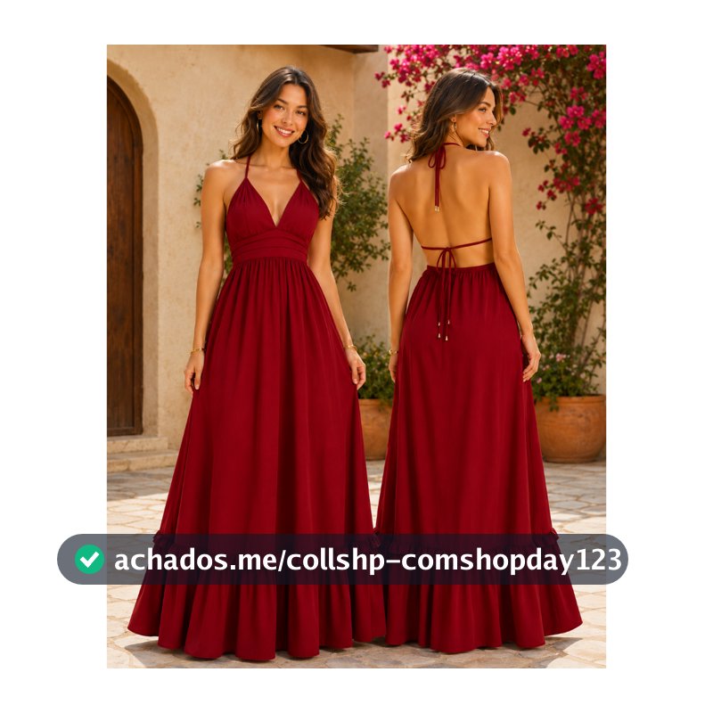 Vestido Longo Feminino Elegante Frente Única Costas Nuas Fluido Amarração Ajustável Festa