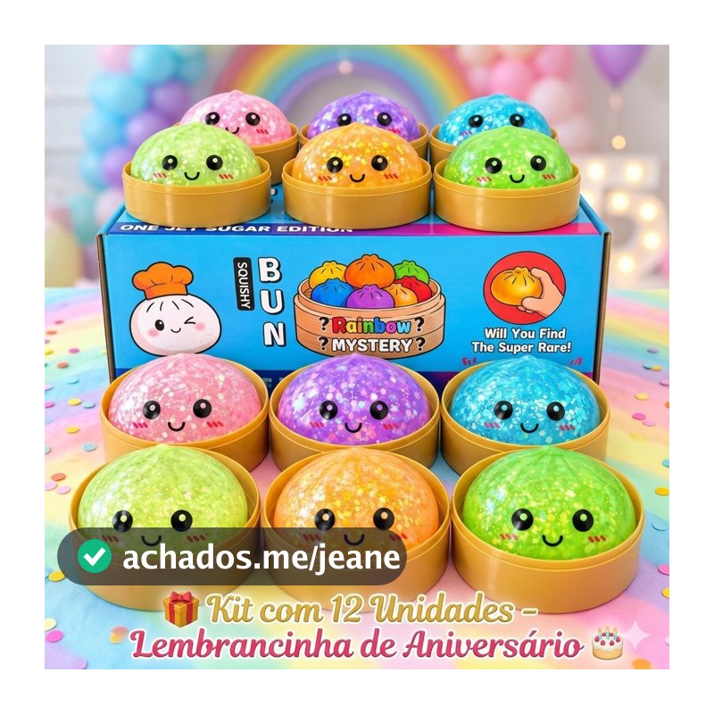 Kit com 12 Cores Dumpling Squishy 8,5 Grande com Glitter Macio Fofo para Apertar Lembrancinha Aniversário