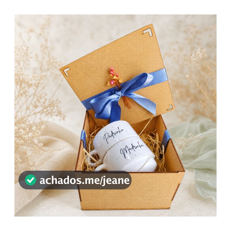 kit padrinhos xícaras porcelana personalizadas com caixa mdf