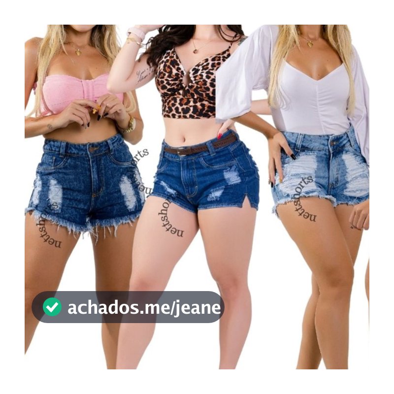 Kit 3 Três Bermudas Jeans Feminino Cintura Alta Desfiados