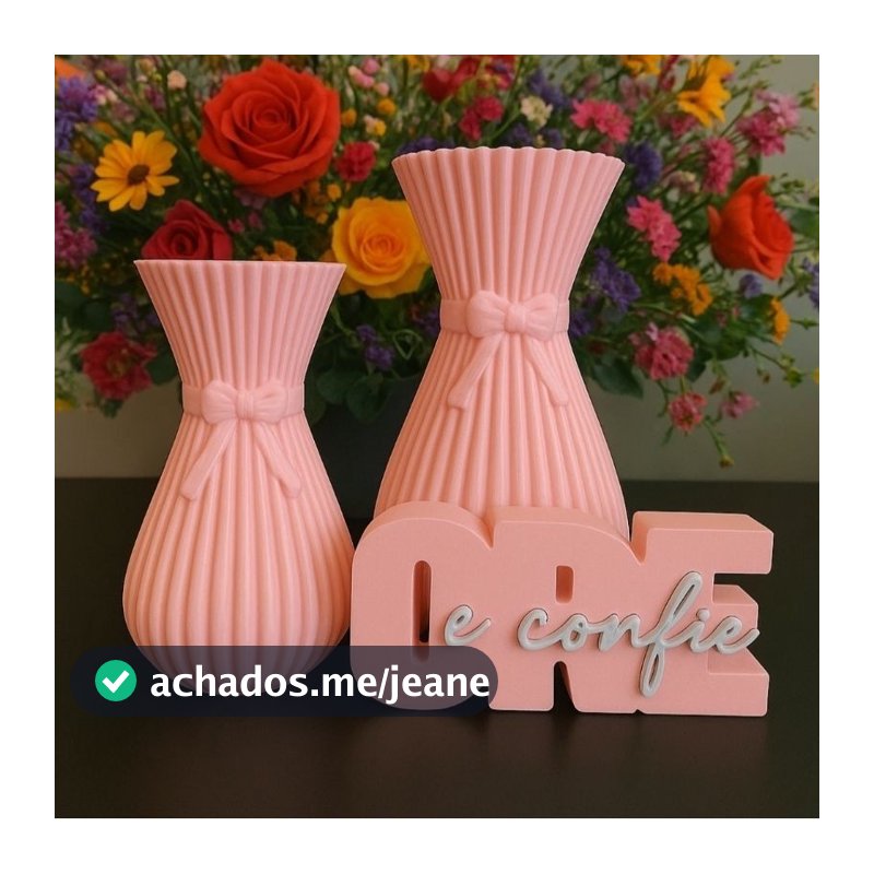 Kit Vasos Decorativos Laços + Enfeite Ore e Confie – Decoração Elegante, Mesa Posta, Sala, Quarto, Home Decor fé rosa