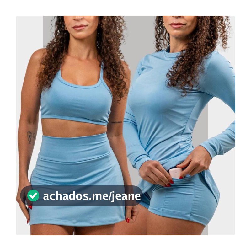Conjunto Feminino de Treino 3 peças Meia Estação Camiseta Short Saia Top Academia Corrida Volei