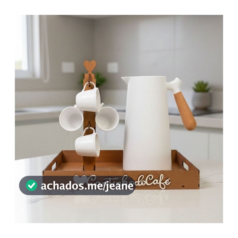 Kit Bandejas + Suporte 6 Xícaras + 6 Xícaras Para Cantinho do Café Organizado, Elegante e Decorativo