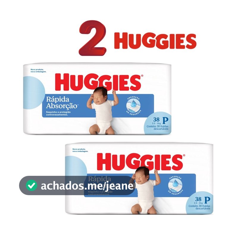 Kit 2 ptes Fralda Huggies P 3,5 a 6kg - 38un cada - 76Total