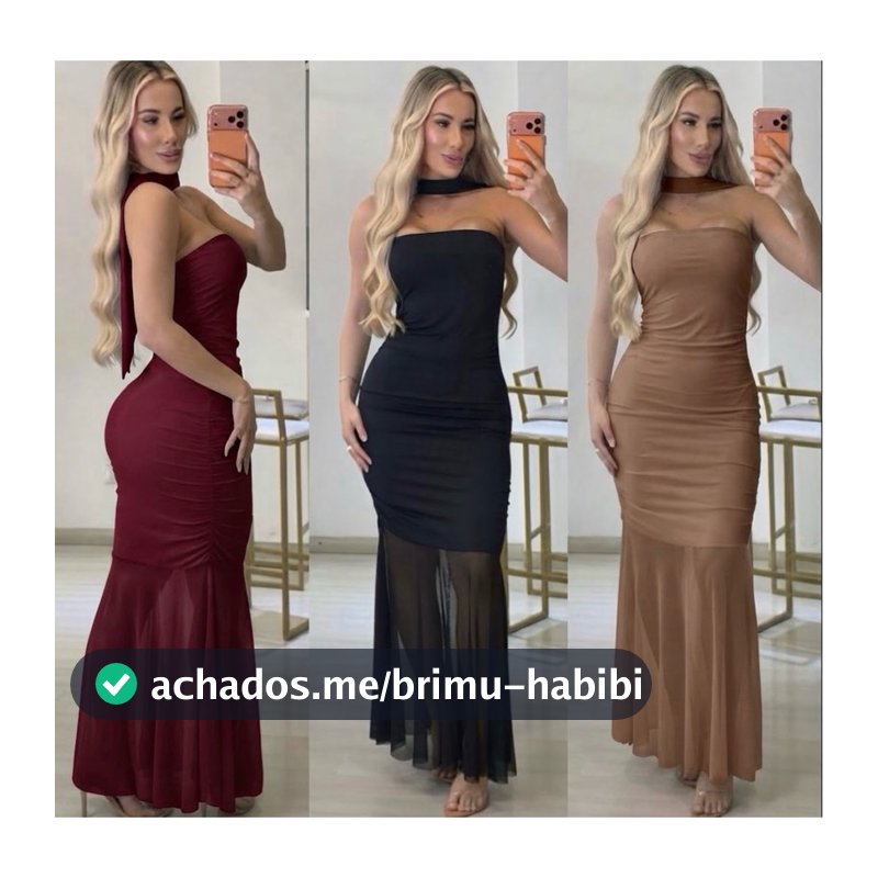 Vestido Longo Feminino Suplex Sereia No Tule Franzido Elegante Modinha
