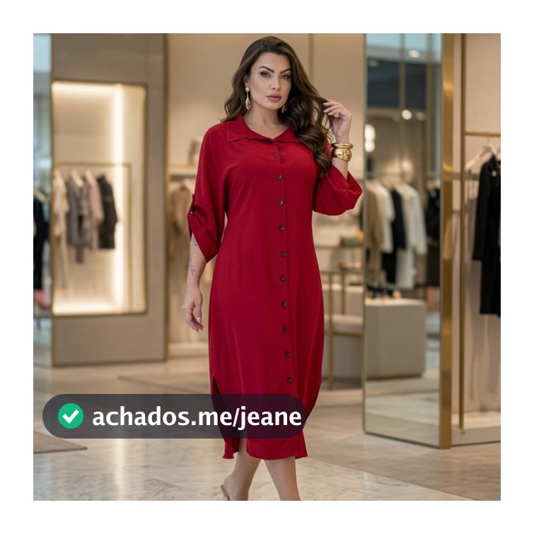 Vestido Femenino Longo, Chemise Plus Size Elegante Casual Chic Moda Evangélica  Manga 3/4 Ajustavel,