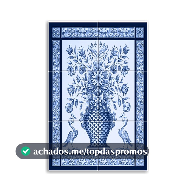 Quadro Painel Azulejo Português Vaso Com Flores