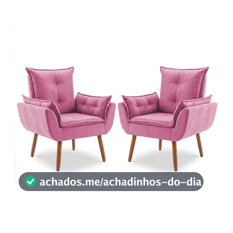 Kit 2 Poltrona Opalla decorativa Pés Palito Suede Varias Cores, Poltrona Para Amamentação