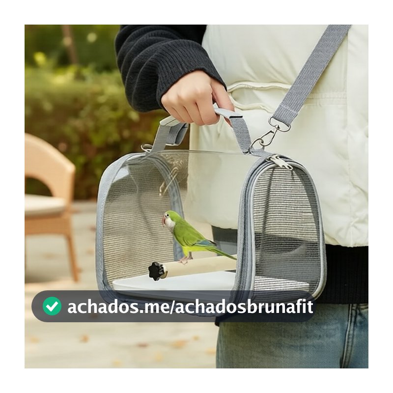 Bolsa de transporte ventilada para papagaios inclui poleiro e laterais transparentes