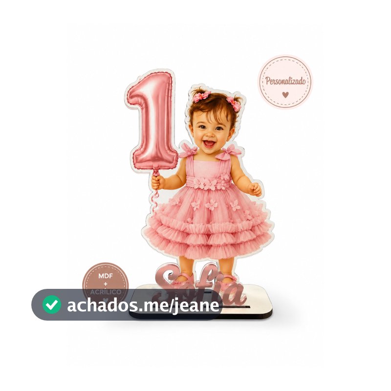 Display Totem de Mesa com Foto em Desenho Mdf e Personalizado  ACRILICO com o Nome Festas Mesversário Eventos