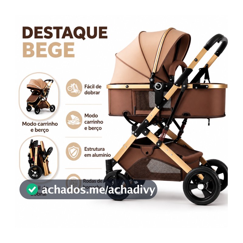 Carrinho de Bebê 2 em 1 Dobrável Reversível com Moisés Capota Ajustável Amortecedor