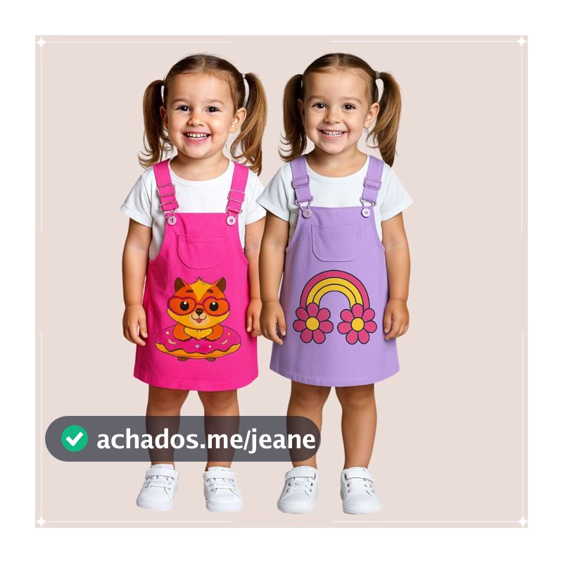 Vestido Jardineira Infantil Menina + Camiseta Branca Verão Moda Infantil Alça Ajustável 100% algodão