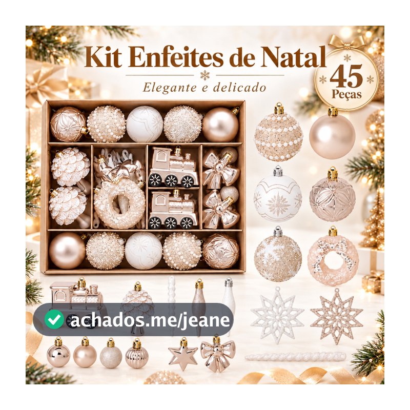 Kit 45 Enfeites de Natal para Árvore Bolas Natalinas Perolado Rosé Gold Decoração Natalina Guirlanda Mesa