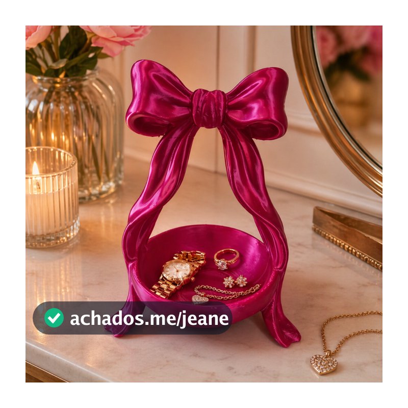 Porta Joias Decorativo Formato Cesta com Laço Acabamento Acetinado Elegante 14x9cm